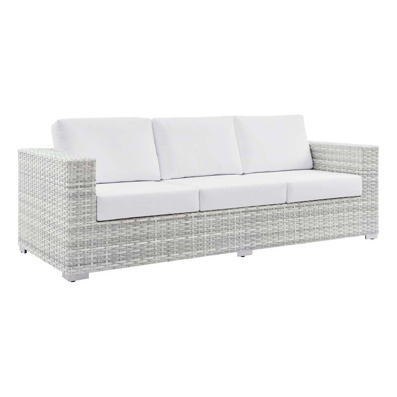 Modway Convene Fabric & Rattan Patio Sofa in Light Gray & White