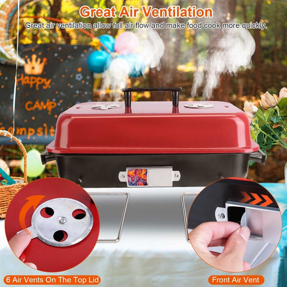 Tabletop Grill W/ Portable Design &Charcoal Cooking Efficient Backyard BBQ