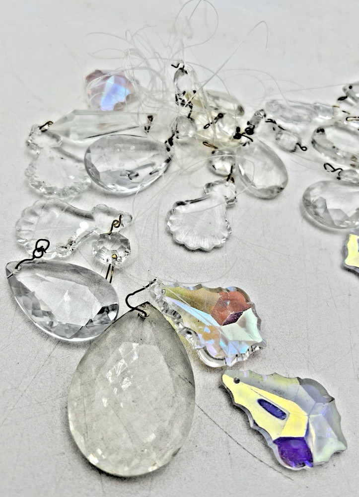 3+ POUNDS CRYSTAL PRISMS HUGE TANGLED LOT DIFFERENT SIZES, SHAPES
