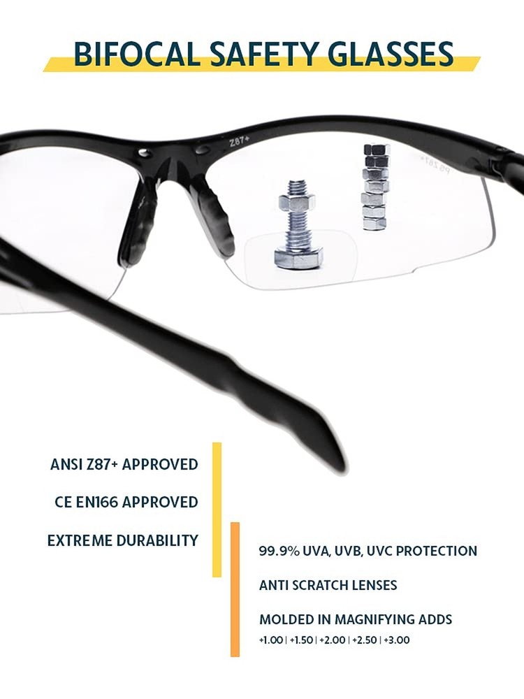 Bifocal Safety Glasses SB-9000 PS Clear, 2.50