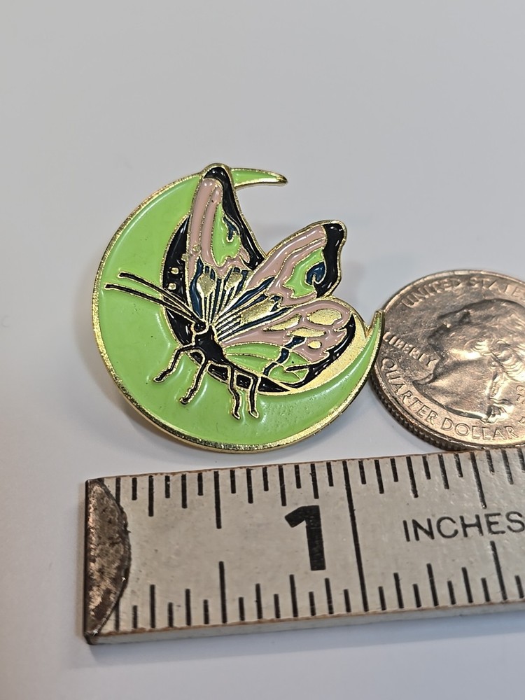 Moth On Green Half Moon Lapel Pin