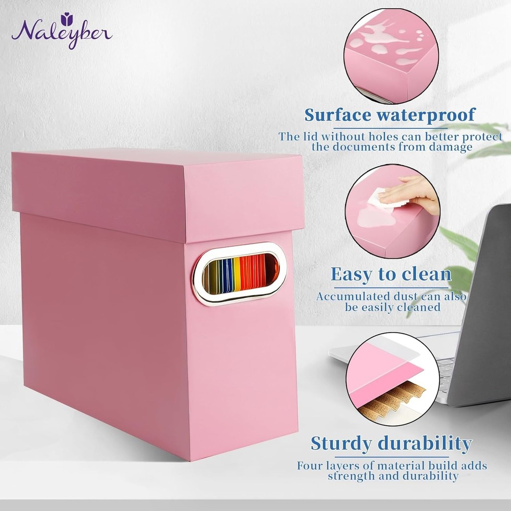 File Organizer Box with Lid & Handle, Thickened Cardboard Hanging File Folder...