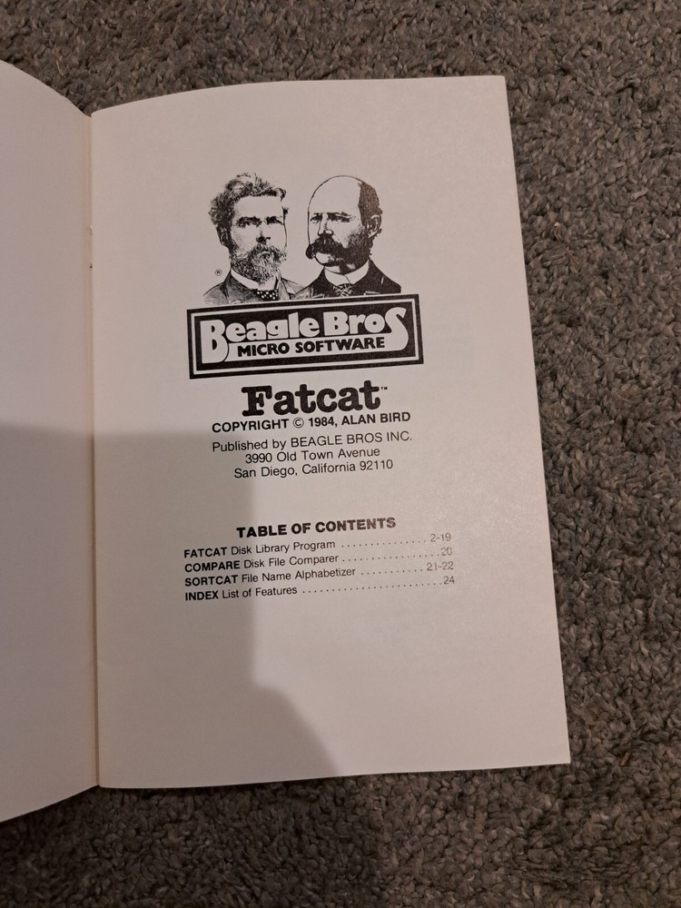 Beagle Bros Micro Software FatCat Apple Disk Library Program Alan Bird Manual
