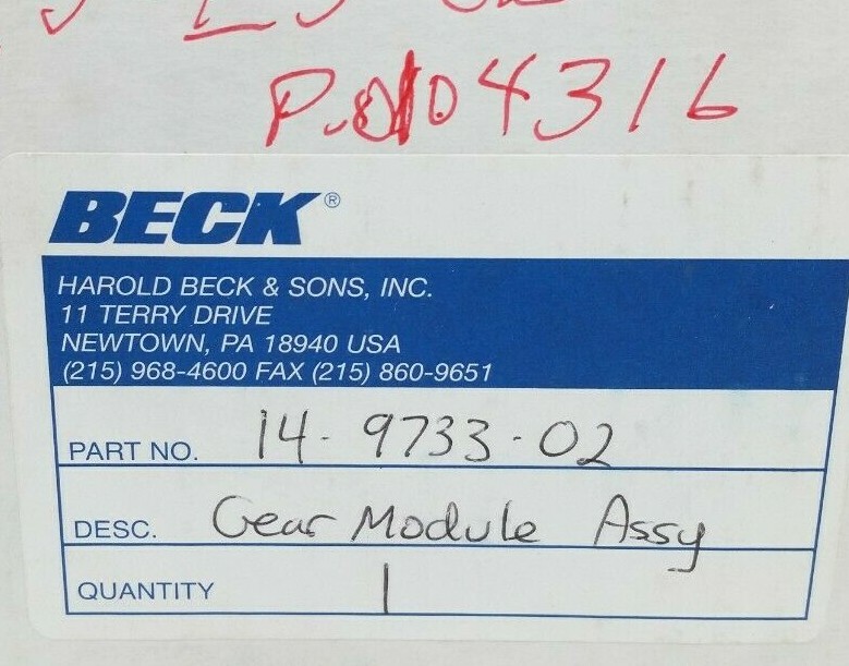 Beck 14-9733-02 Gear Module Assy.