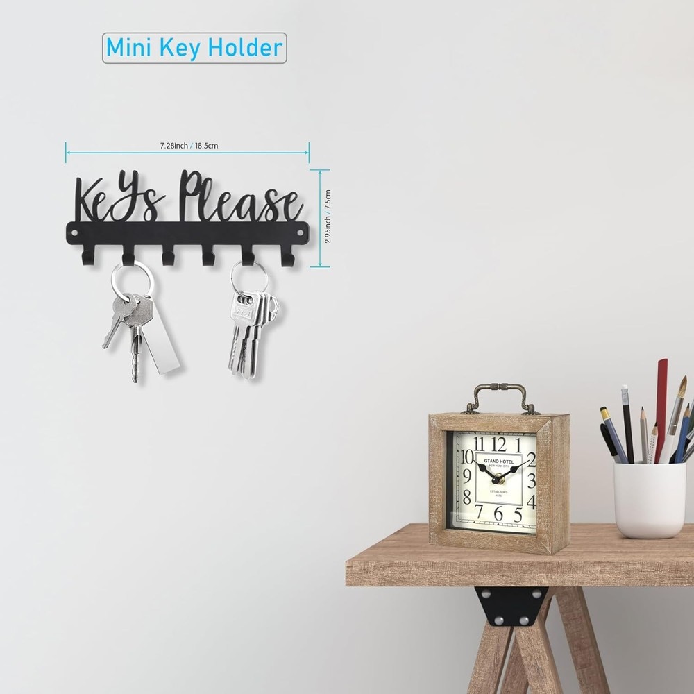Mini Keys Please Holder on Wall,Small Key Holder Wall Mounted,Black Metal Dec...