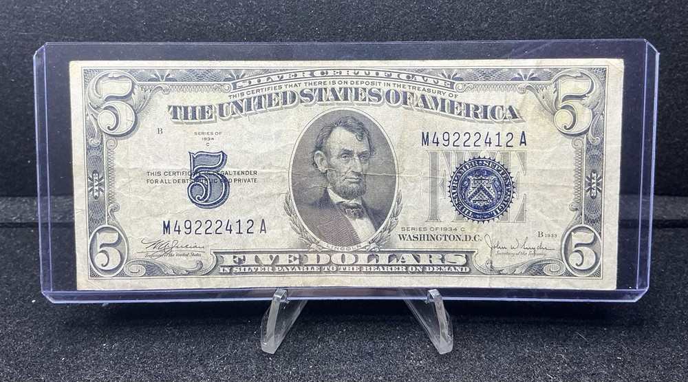 1934C $5 U.S. Silver Certificate. Circulated. Z289
