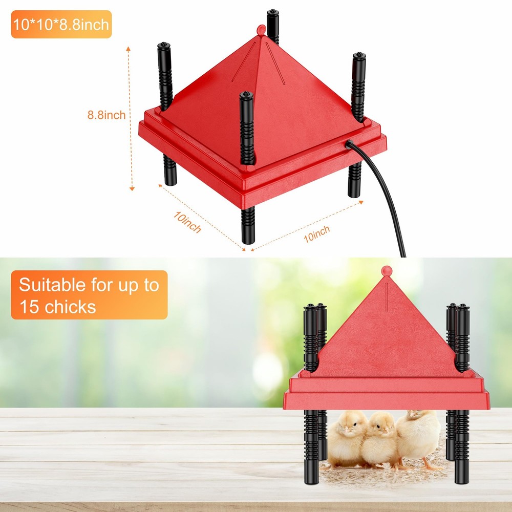 Chick Brooder Heater Plate 10" x 10" Anti-Roost Cone Red