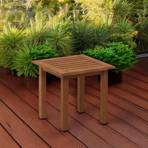 Compact Slatted Design End Table - Teak Finished Dark Red Meranti, 17.5" Size
