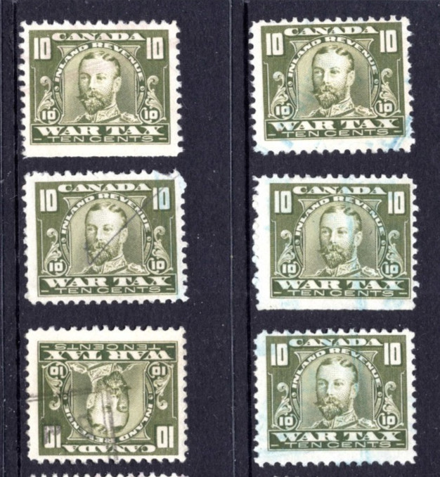 c.1915 Canada 10c War Tax Stamp x 6