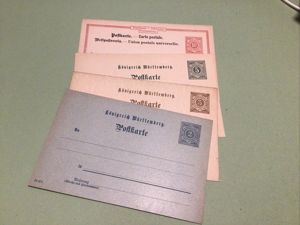 Wurttemberg Germany 1870  4 Unused Postcards A21772