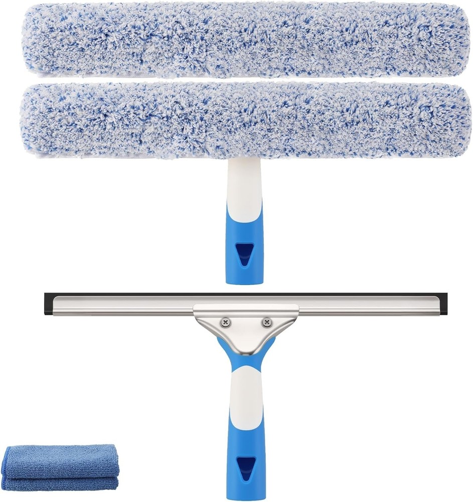 Professional Window Cleaning Kit 14IN, with Silicone Squeegee Blade, Microfib...