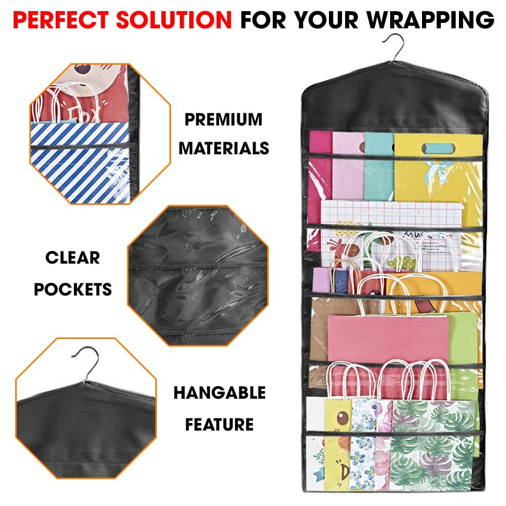 Gift Bag and Tissue Storage, Hanging Organizer with Multiple Front and Back P...
