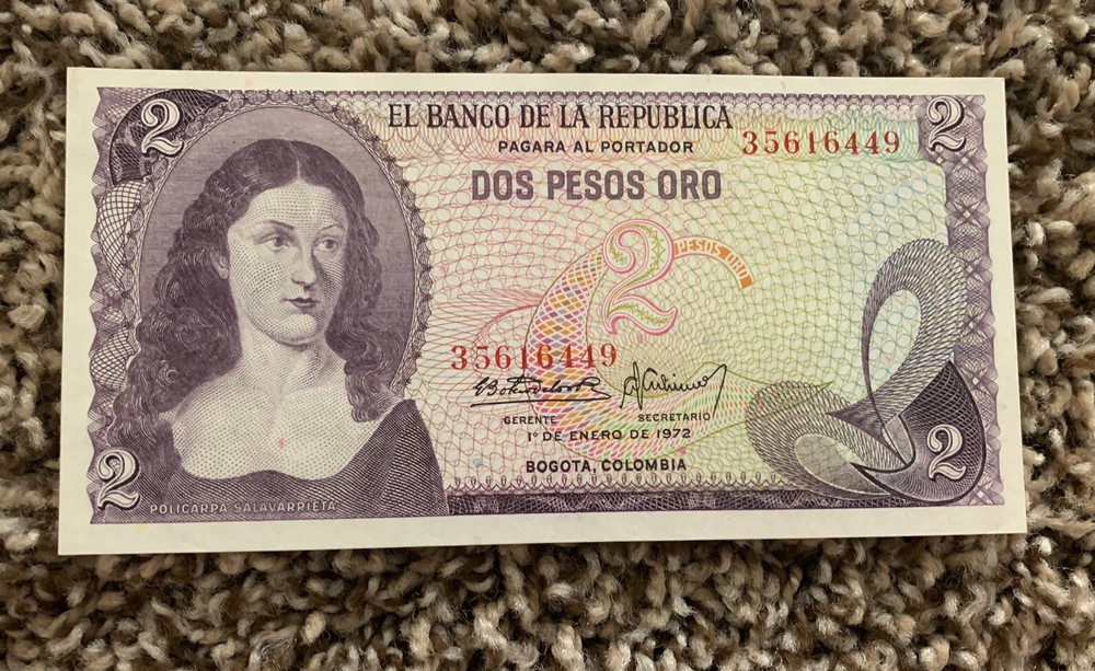 Colombia 2 Pesos Oro 1972 Uncirculated Banknote, Currency