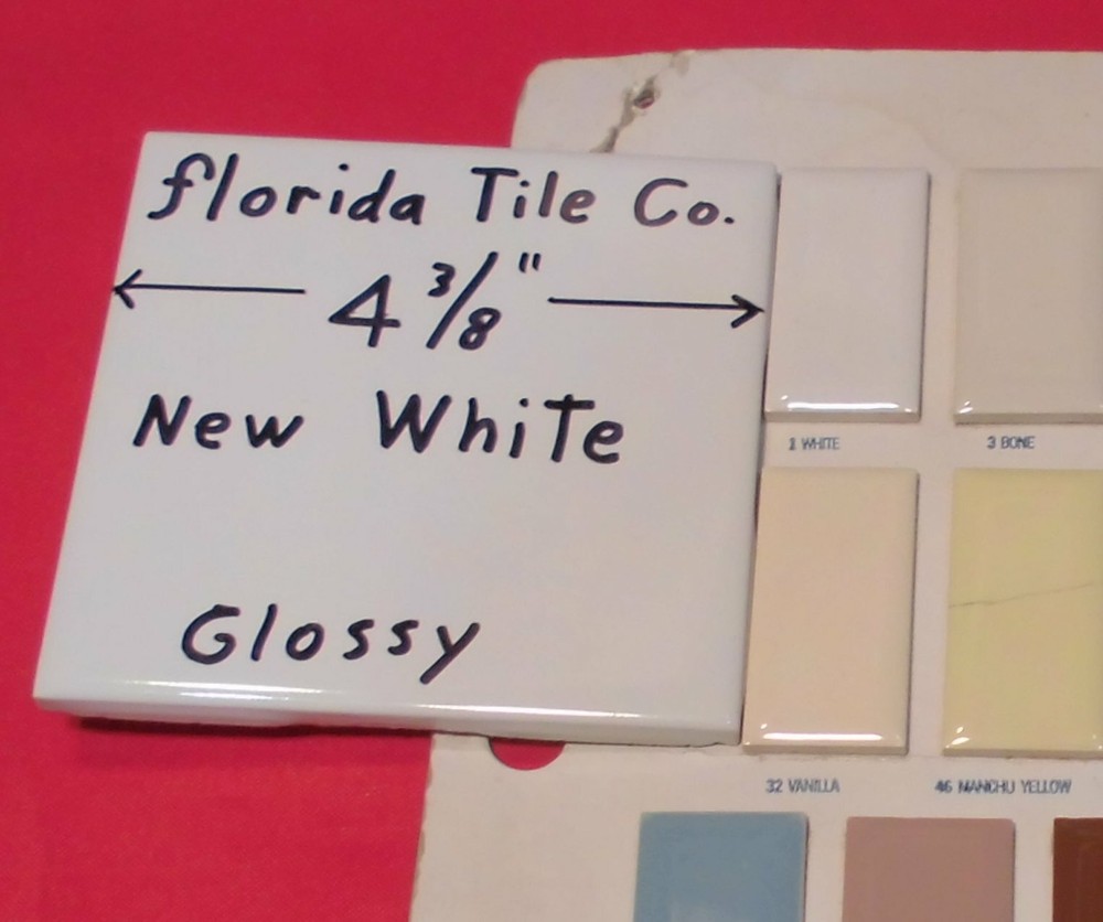 1 pc. 4-3/8" *New White #100* Glossy Ceramic Wall Tile by florida Co. NOS