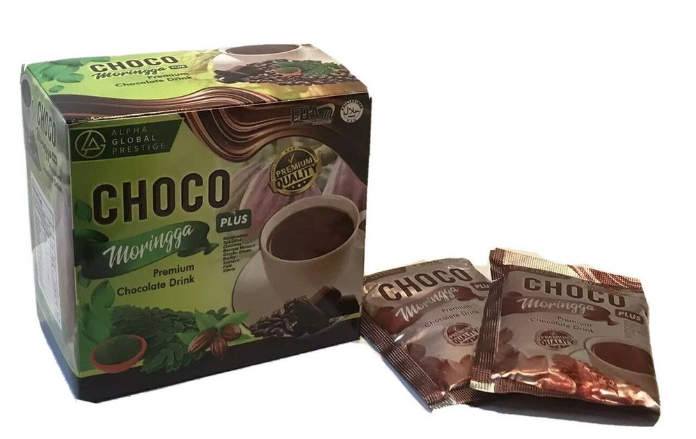 AGP Choco Moringga Plus Premium Chocolate Drink with Fruit & Veggies, 10 Sachets