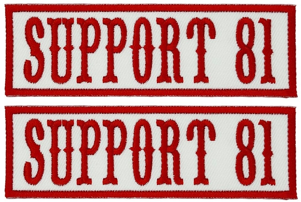 Red White Support 81 Embroidered MC Patch  |2pc iron on Sew 4.0"x 1.5"