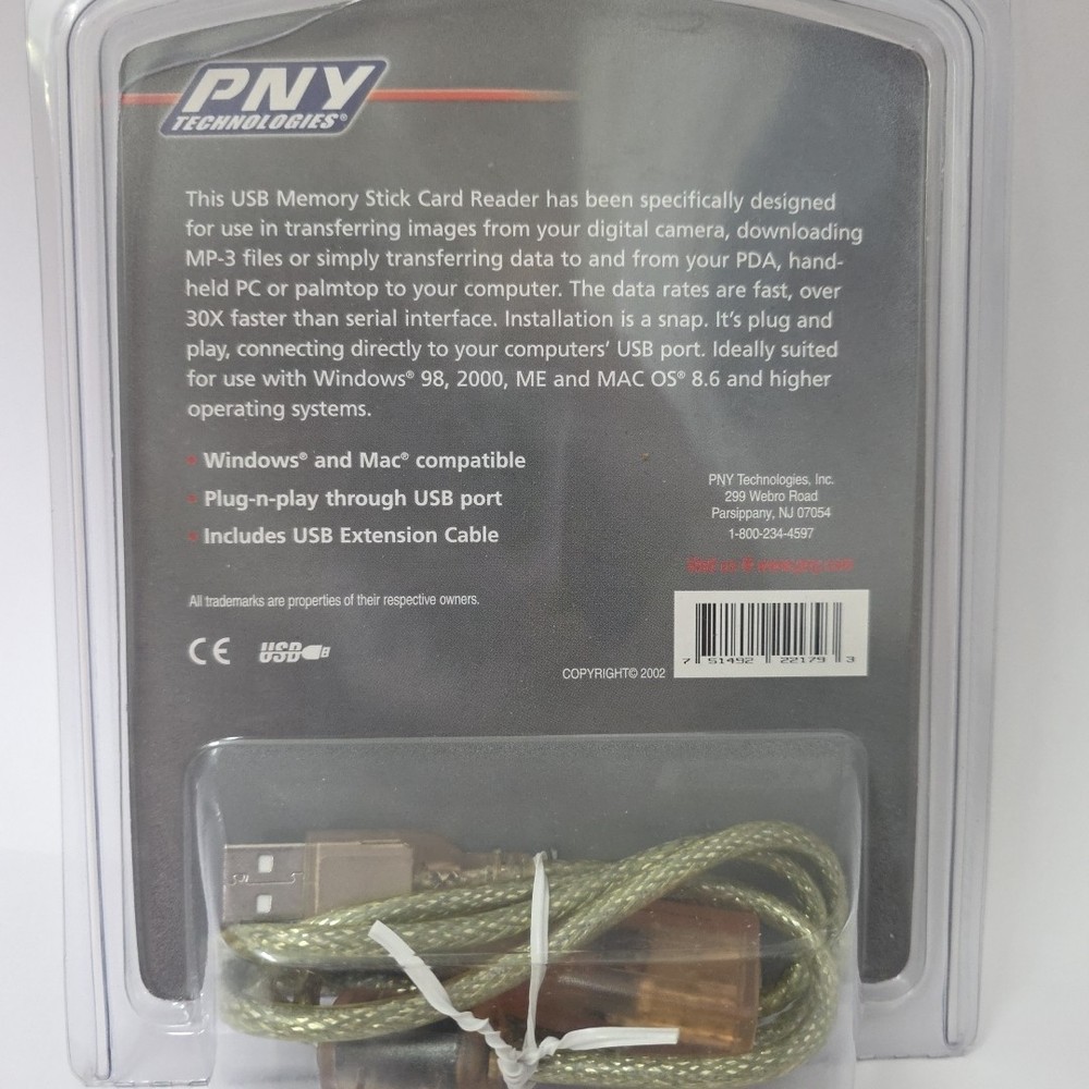 PNY USB Card Reader Memory Stick W USB Extension Cable Plug And Play