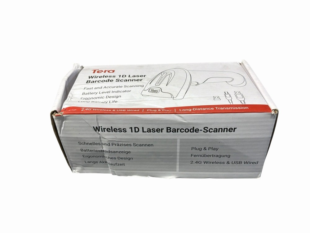Tera Wireless 1D Laser Barcode Scanner 5100 Fast Accurate Scanning 2.4G USB Wire