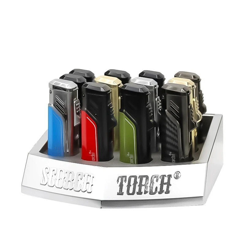 SCORCH 61679 Triple Torch Lighter Auto Open w Cigar Punch Windproof