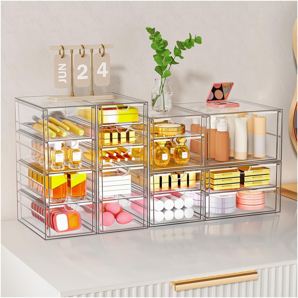 YFXCVSL Clear Stackable Storage Drawers, Acrylic 7 Transparent