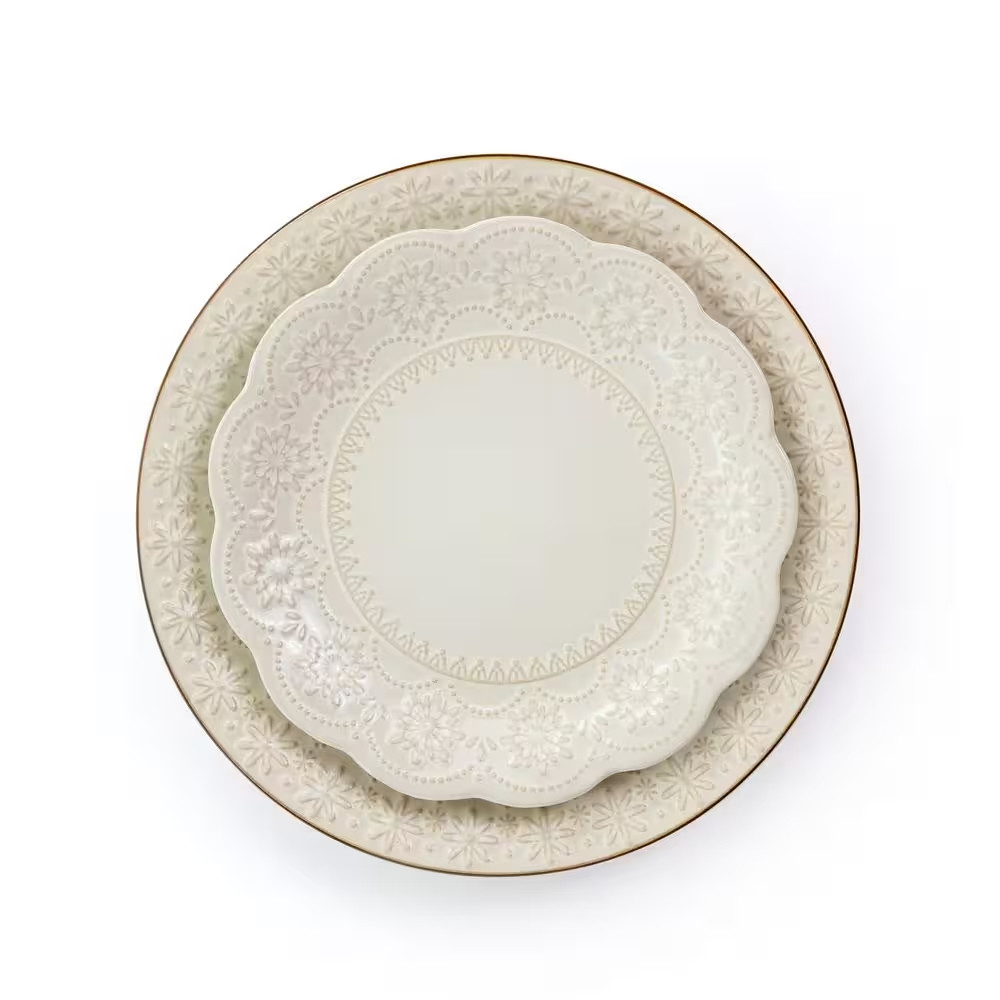 16-Piece Contessa Embossed Ivory Stoneware Dinnerware Set (Service for 4)