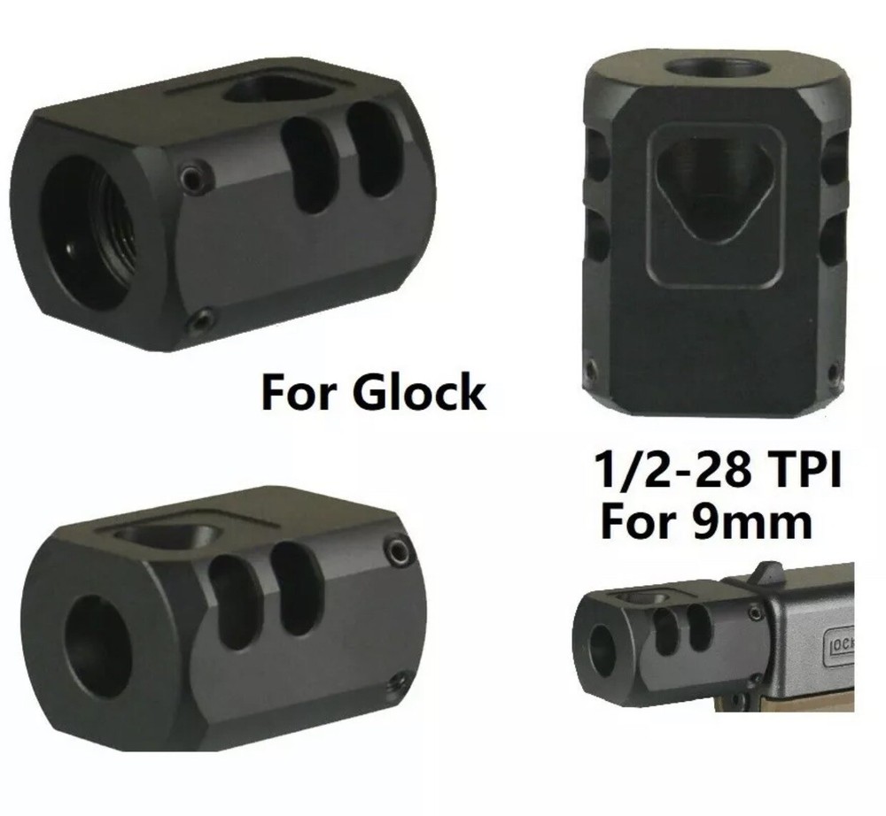 Anodized Black 1/2X28 TPI Muzzle Brake Compensator For 9mm Glock G17  G19