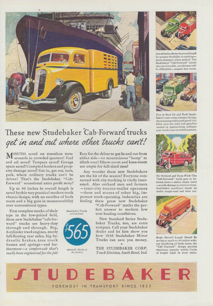 In and out where others can't Studebaker Cab-Forward Trucks ad 1936 T