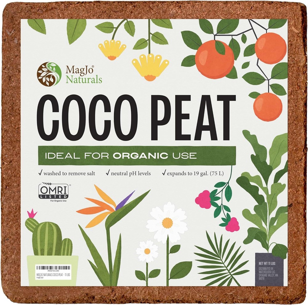 MagJo Naturals Compressed 100% Pure Coco Fiber Peat 11-Pound Block, Medium