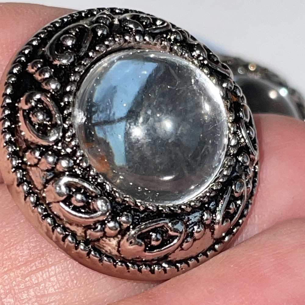 Set 5 Silver Tone Plastic Buttons Mirrored Cabochon Large 1”