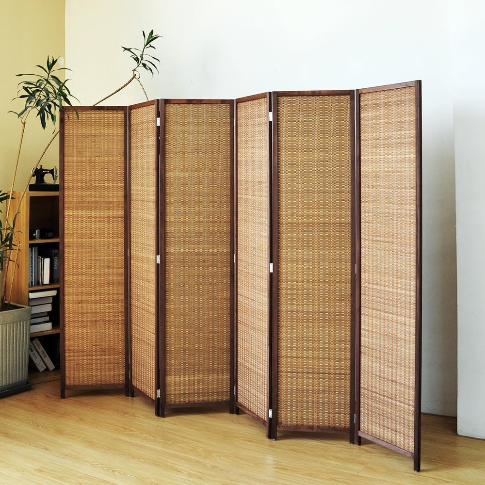 6 Panel Bamboo Room Divider Screen,5.6 FT Tall Bamboo Divider Folding Panel S...