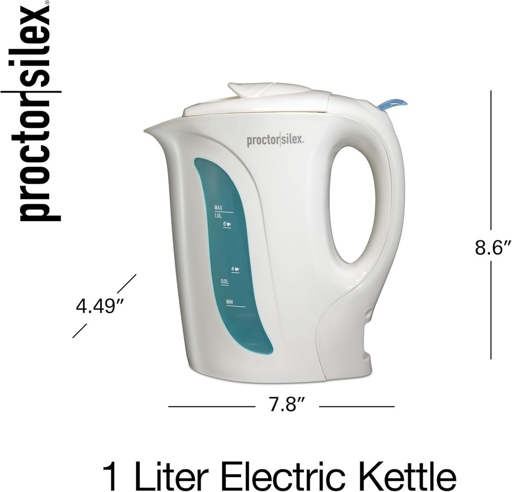 Fast Boiling White Electric Tea Kettle with Auto Shutoff and 1L Capacity