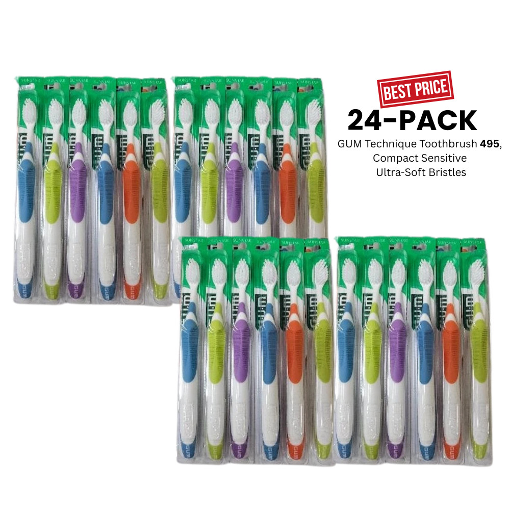 24-PACK! 495: GUM Technique Toothbrush, Compact Sensitive Ultra Soft Bristles
