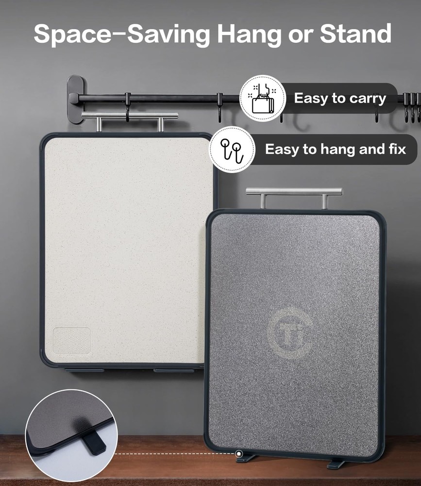 Titanium Cutting Board for Kitchen- Double Sided Cutting Board with Stand, Te...