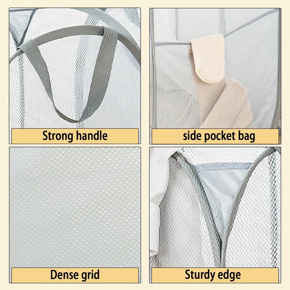 2-Pack Light Gray Collapsible Mesh Laundry Basket Pop Up Hamper for Travel