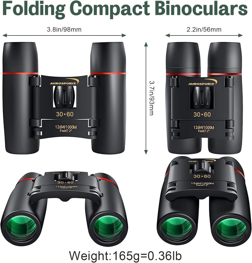 30X60 Small Binoculars for Adults Folding Bird Watching - Mini Compact Binocu...