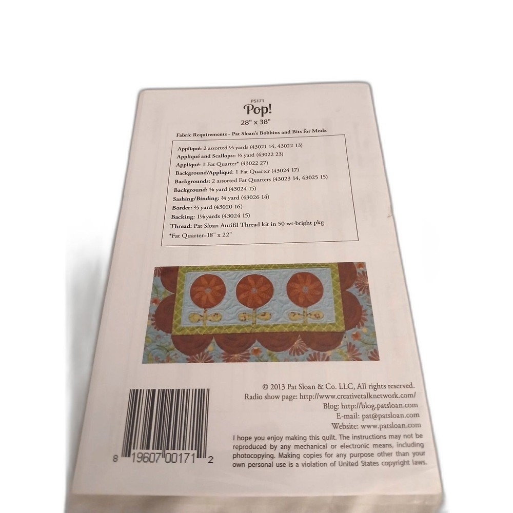 Pat Sloan POP! quilt pattern finished size 28"X38" 2013