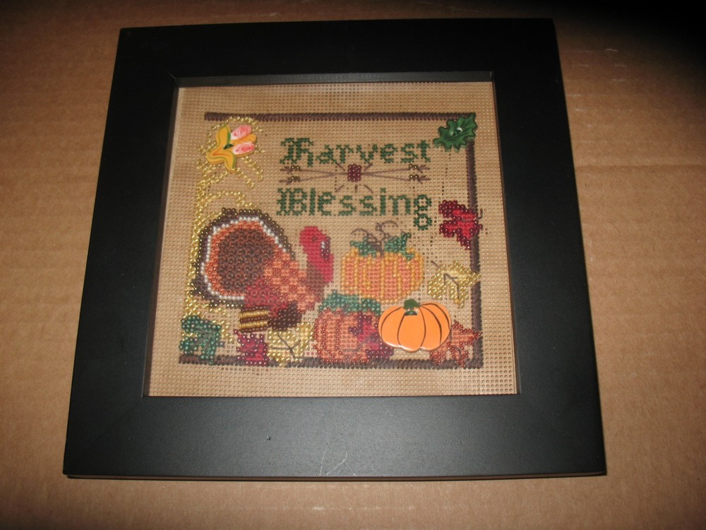 Completed Mill Hill "Harvest Blessing" Beaded Cross Stitch Framed
