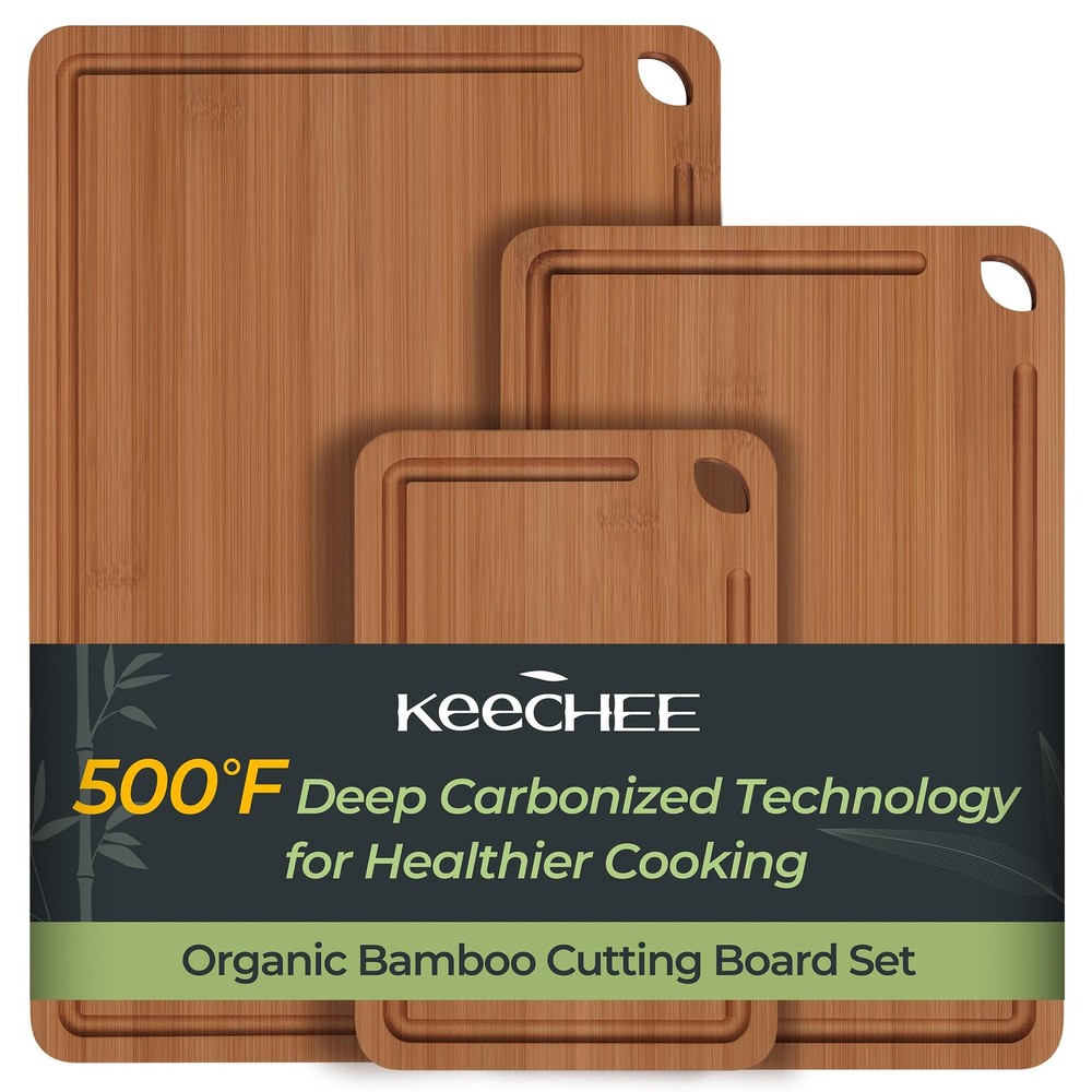 Bamboo Cutting Board Durable Wood Boards for Kitchen with Deep Juice Grooves