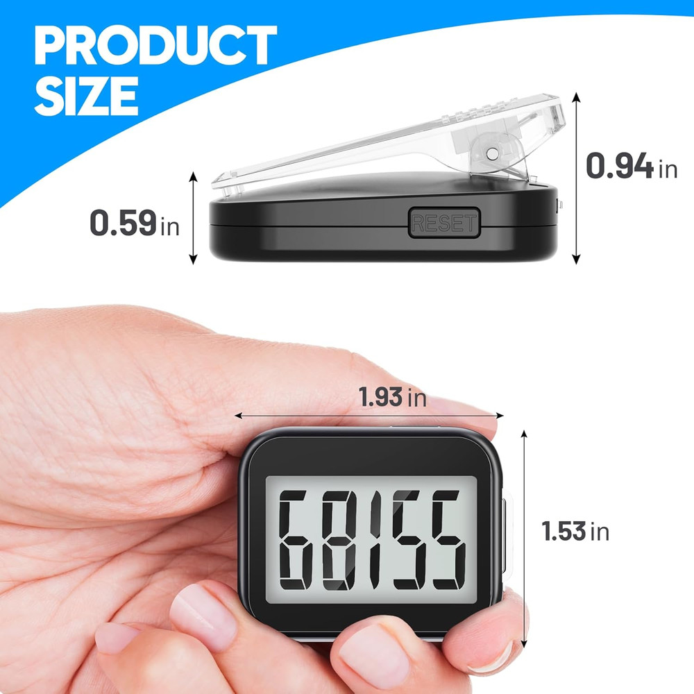 3D Pedometer for Walking, Simple Step Counter with Removable Clip and Lanyard, A