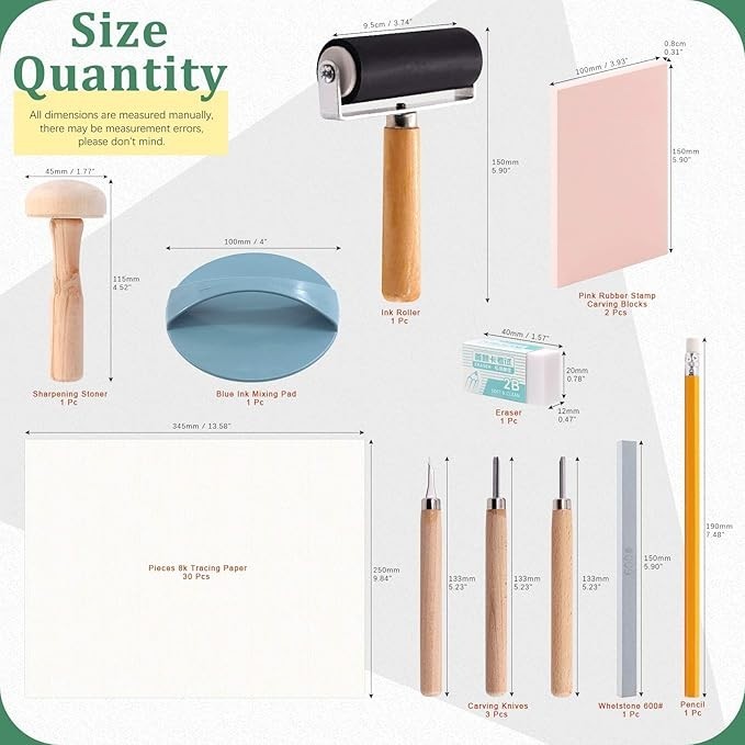 41 Pieces Rubber Stamp Making Kit 2 Carving Blocks 3 Tools Printmaking