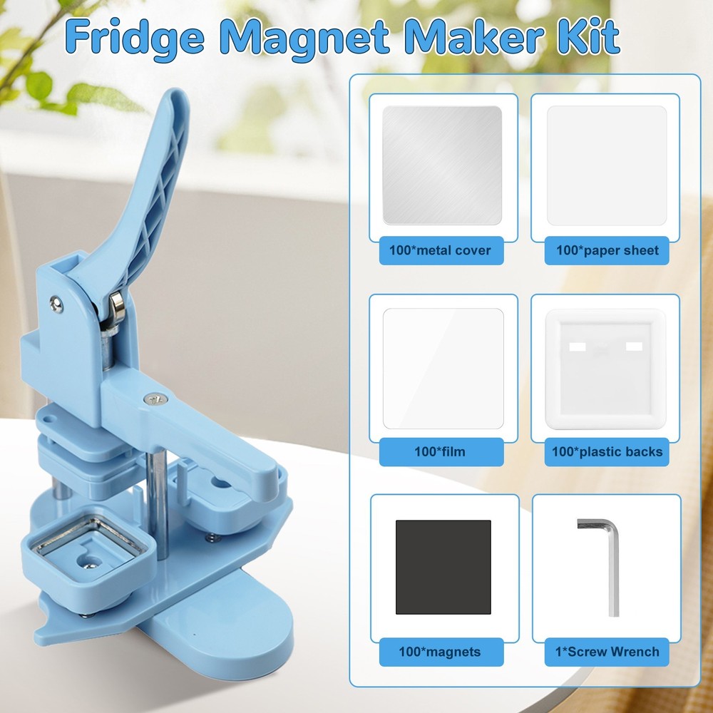 2x2'' Square Button Maker Machine Photo Magnet Press Kit with 100 Sets Supplies