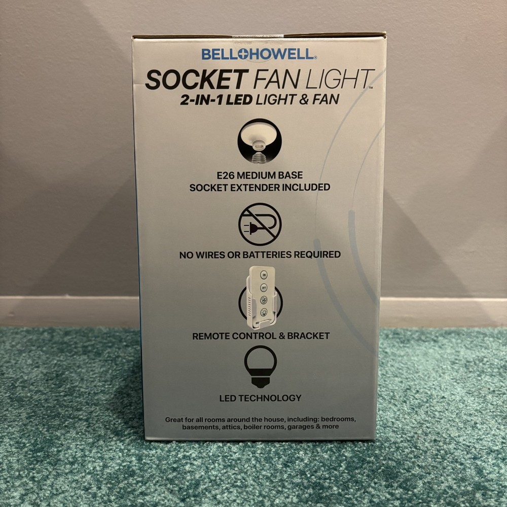 Bell + Howell Socket Fan Ceiling Light with Remote Control, 1000 Lumens Light