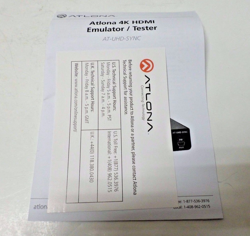 Atlona AT-UHD-SYNC HDMI Emulator Tester Module ATUHDSYNC NOS OPEN BOX**