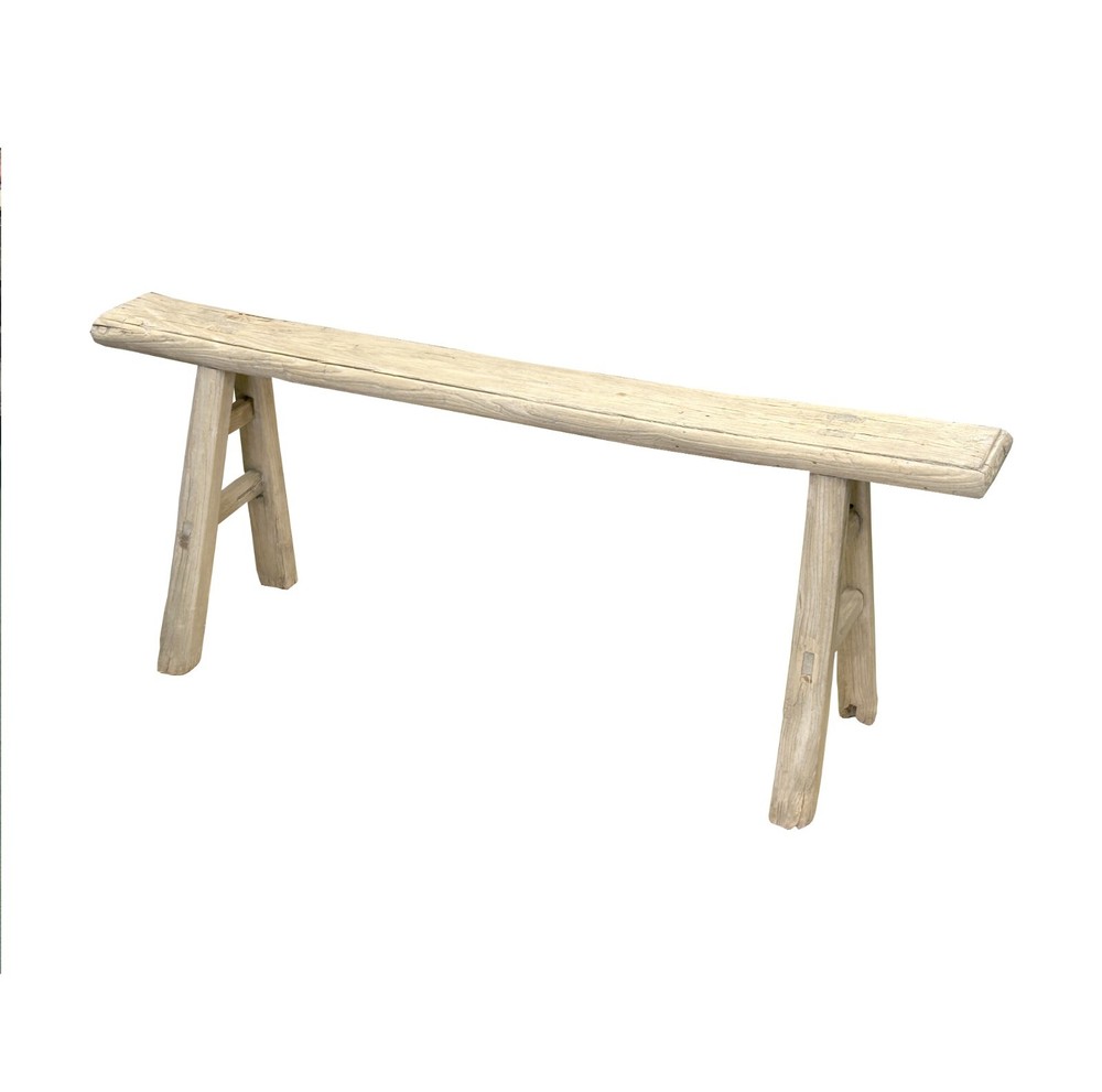 Raw Rough Wood Grain Rectangle Long Slim Stool Bench Side Table ws4630