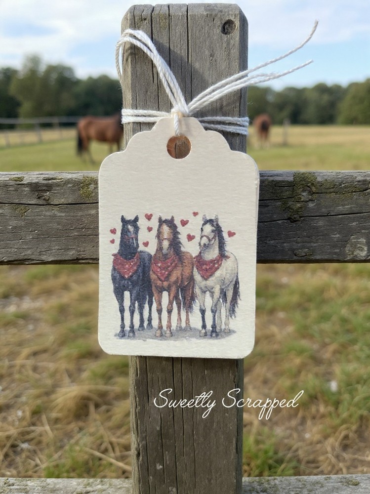 16 Horse Tags, Gift Wrap Packaging, Hearts