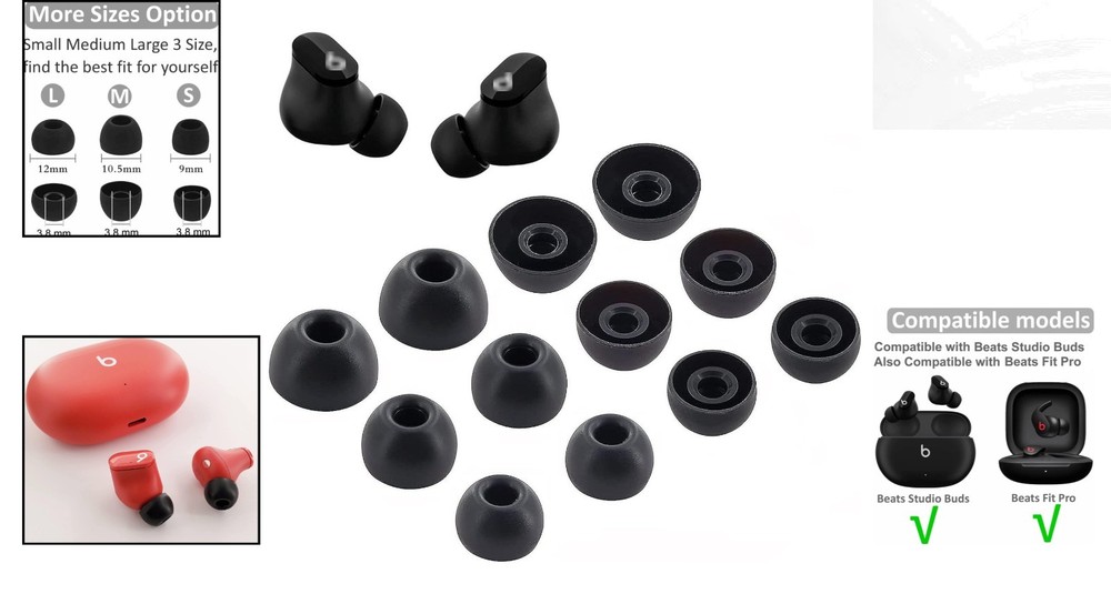 Noise-Reducing Silicone Ear Tips for Beats Studio Buds + | Comfortable Fit