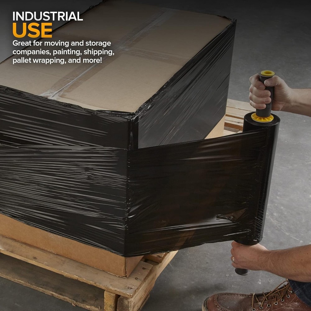 Versatile 1000 Feet Black Stretch Wrap Roll - Heavy Duty for Professional Use