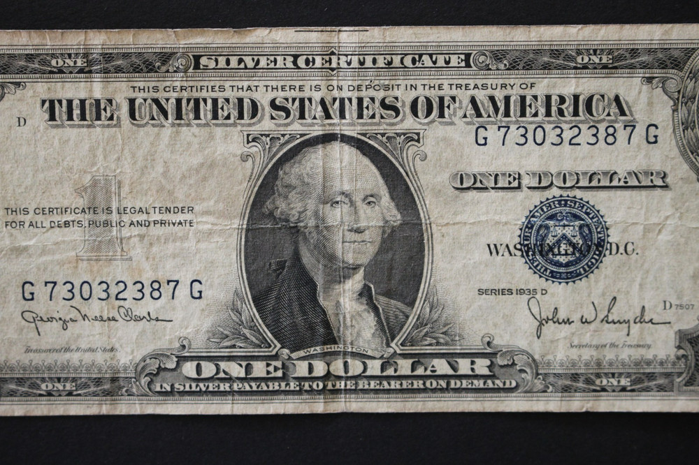 1935 D $1 Silver Certificate/F-1613N/narrow back/errors/significant circulation