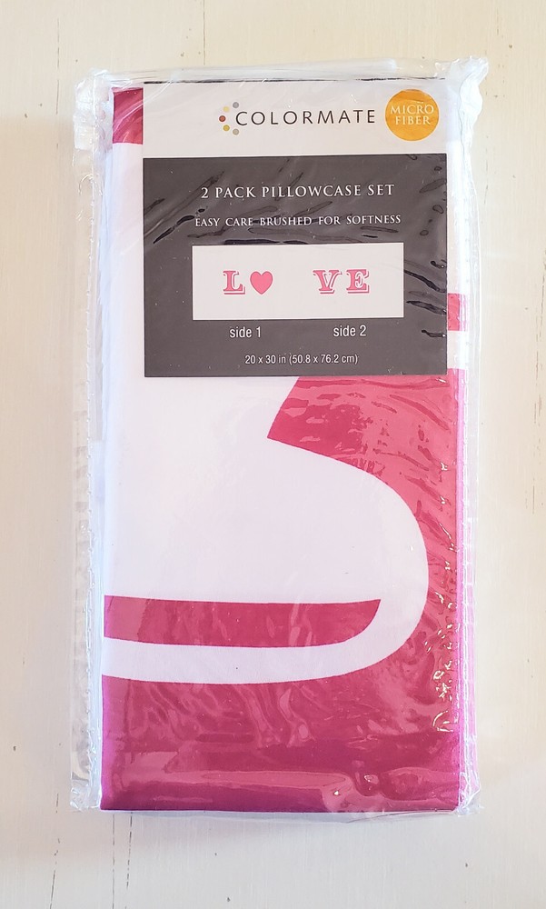 Colormate Love 2 Pack White Microfiber Pillowcase Set, Standard