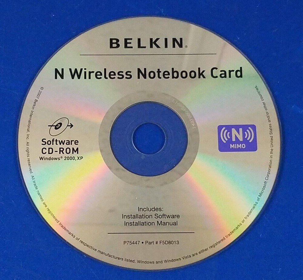 ⭐️⭐️⭐️⭐️⭐️ Belkin N Wireless Notebook Card Software CD-ROM